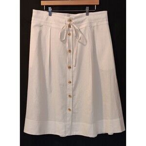 A New Day Ivory Linen Blend Pull On A Line Skirt w/Buttons Tie Pockets, 1X